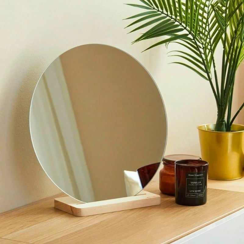 Pasqyrë make-up Hermia, SHY-AYN-003, xham transparent, bazë druri, 32x30x7cm