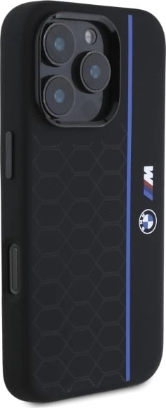 Mbështjellës BMW Silicone Hexagon Blue Line MagSafe për iPhone 16 Pro Max, Zi