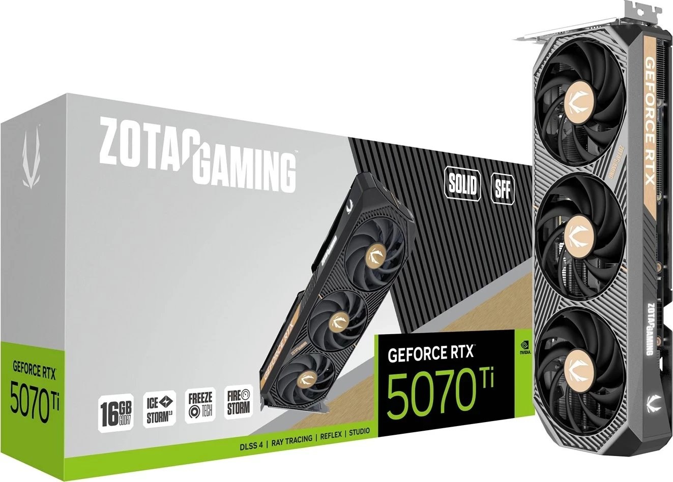 Kartelë grafike ZOTAC GAMING GeForce RTX 5070 Ti SOLID SFF, 16 GB GDDR7, e bardhë