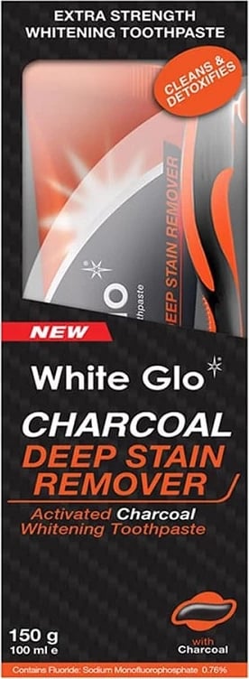 Pasta për dhëmbë me karbon aktiv White Glo Charcoal Deep Stain Remover Whitening 100ml + furçë dhëmbësh