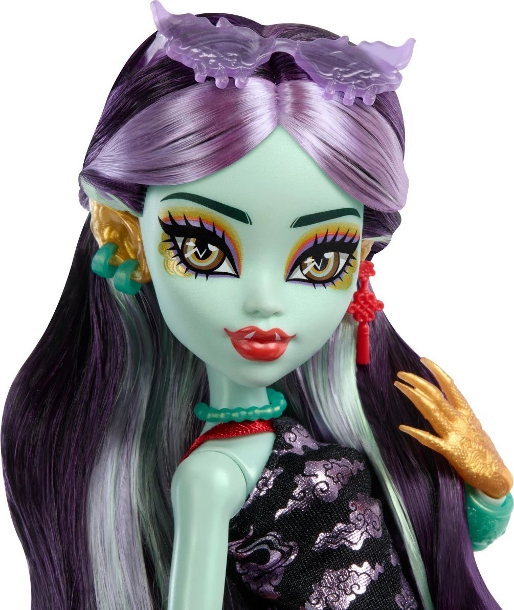 Kukull Monster High Mattel Jinafire Long HYV58 me kafshë shoqëruese dhe aksesorë