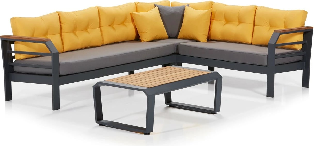 Set lounge për kopsht, qoshe, ngjyrë gri, e verdhë, e zezë, Skye Decor