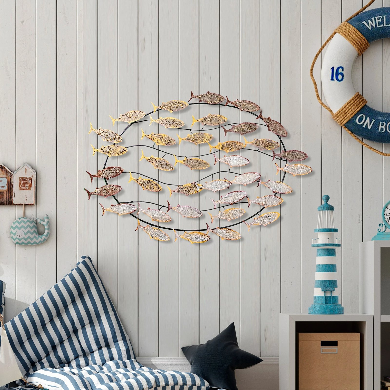 Aksesor dekorativ metalik për mur, Wallity, Alabalık 2, shumëngjyrësh