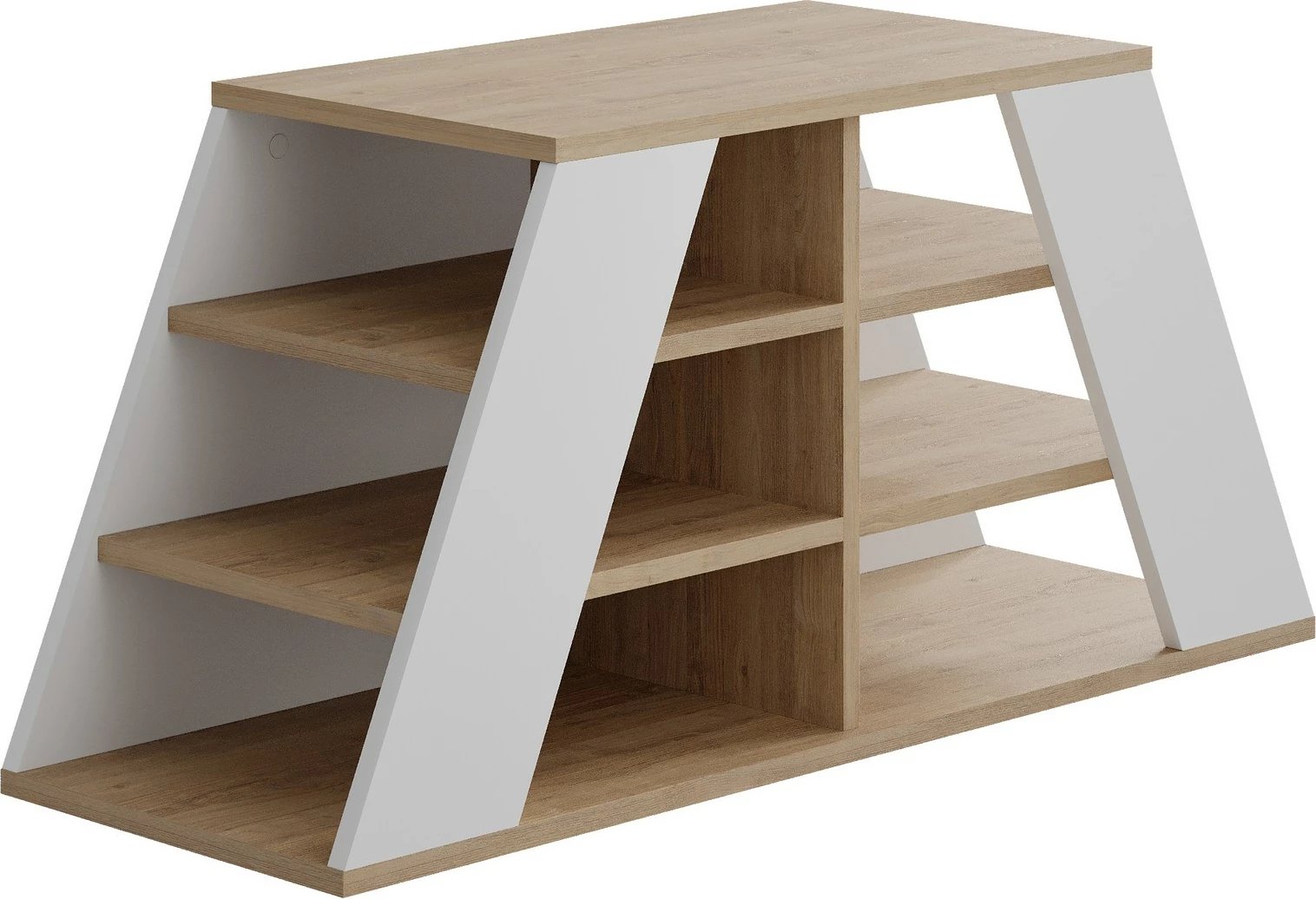 Dollap këpucësh Skye Decor, stol këpucësh Pyramid, ngjyrë lisi dhe e bardhë