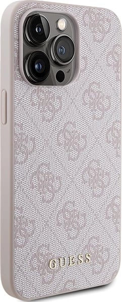 Mbështjellës Guess 4G Metal Gold Logo për iPhone 15 Pro Max, Rozë