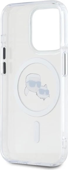 Mbështjellës Karl Lagerfeld IML Metal Karl&Choupette Head MagSafe për iPhone 15 Pro, Bardhë