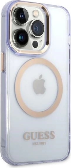 Mbështjellës Guess Gold Outline MagSafe për iPhone 14 Pro 6.1", vjollcë-artë