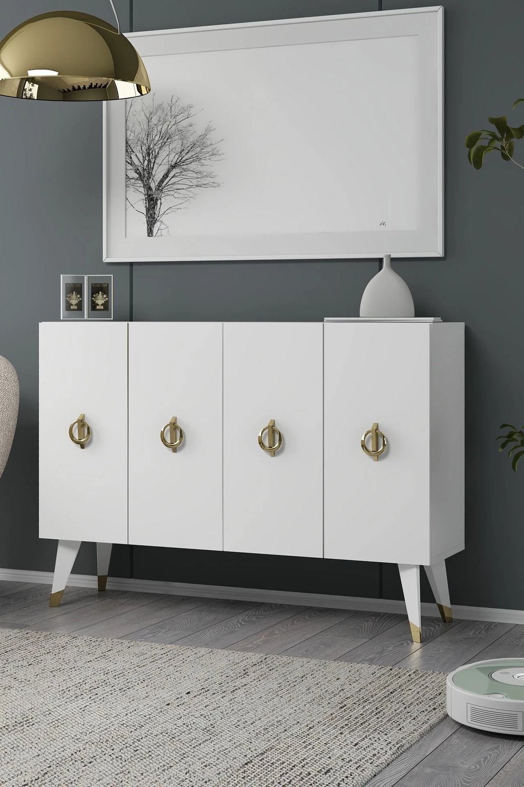 Konsol Skye Decor, 8185KM-32, e bardhë, e artë