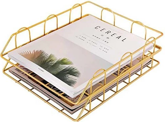 Tabak dokumentesh NEXT, metal, H6x24.5x30 cm, Rozë e artë