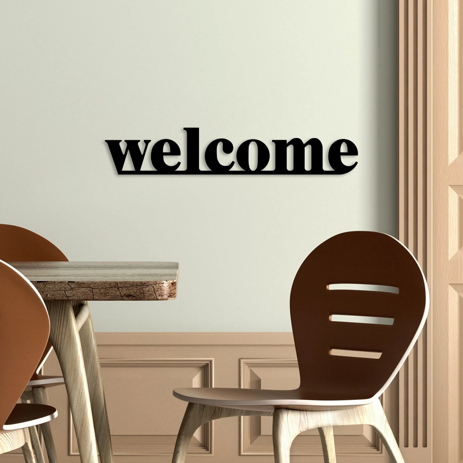 Aksesor dekorativ metalik për mur, Wallity, welcome, ngjyrë e zezë, 70x13cm