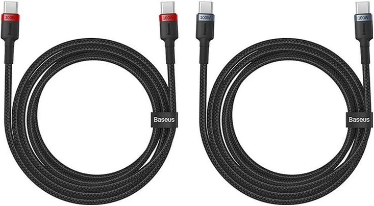 Kabllo Baseus Cafule USB-C - USB-C 100W, 2m, 2 copë, kuq-e-zi, gri-e-zi