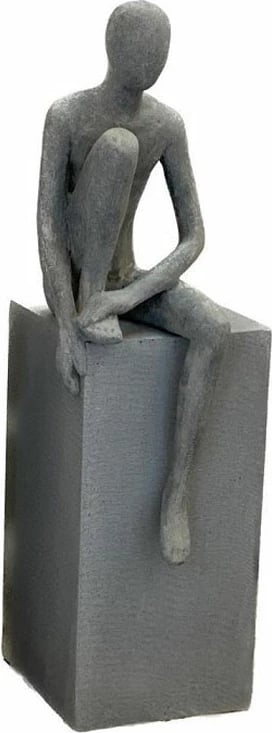 Figurë dekorative njeri ulur, gur sintetik, ngjyrë gri, 20x15x54cm