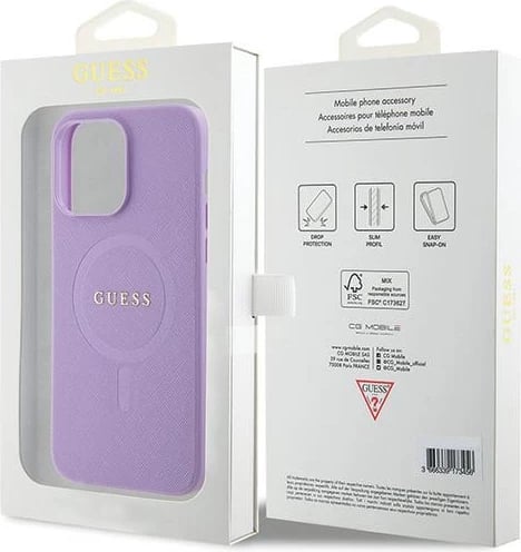 Mbështjellës Guess GUHMP15XPSAHMCU për iPhone 15 Pro Max 6.7", Saffiano MagSafe, vjollcë