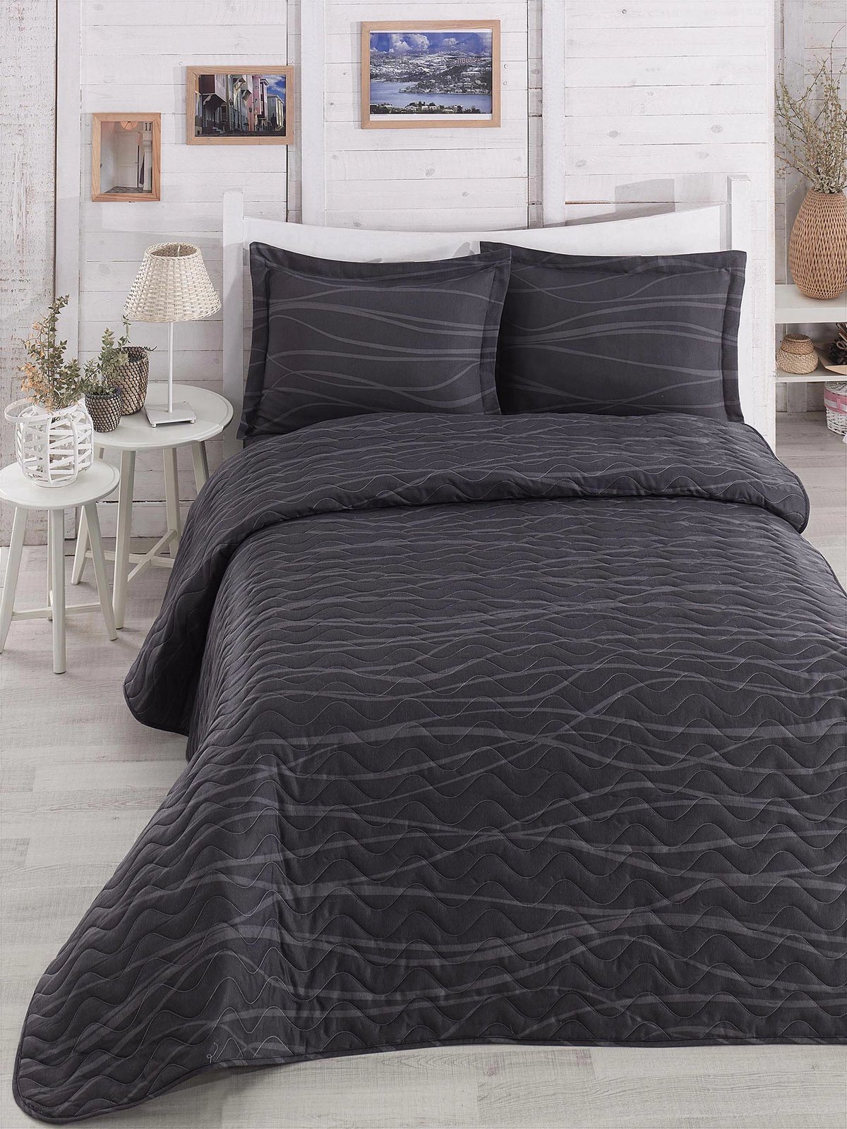 Set mbulesë krevati e qepur, king size, ngjyrë gri, L'essentiel, Verda