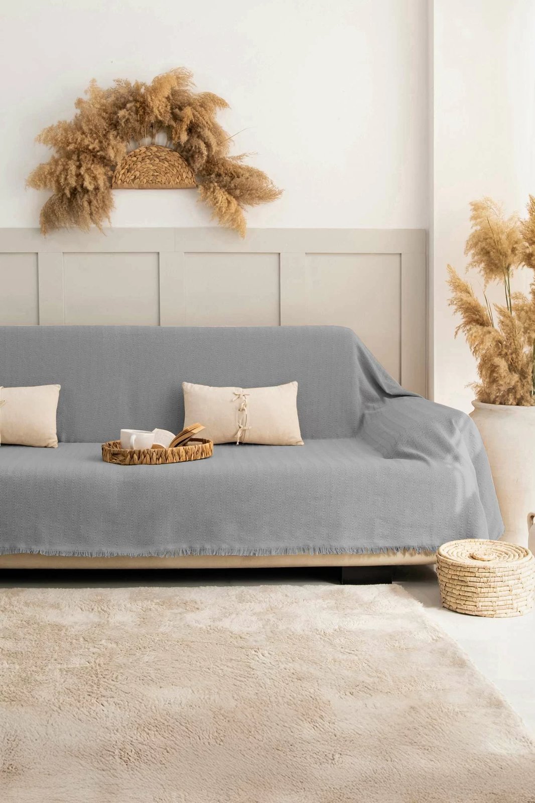 Mbulesë divani L'essentiel, gri e çelët, 180x300cm