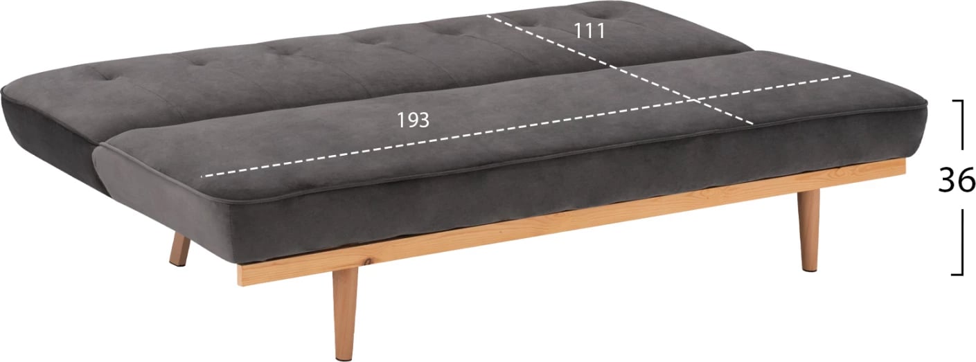Divan shtrat 3 vendesh prej kadifeje gri FH3168.01 193x85x88cm