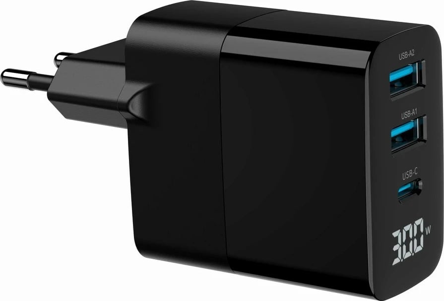 Karikues universal Gembird TA-UC-PDQC30LCD-BK-02 me ekran LCD, 30W, i zi