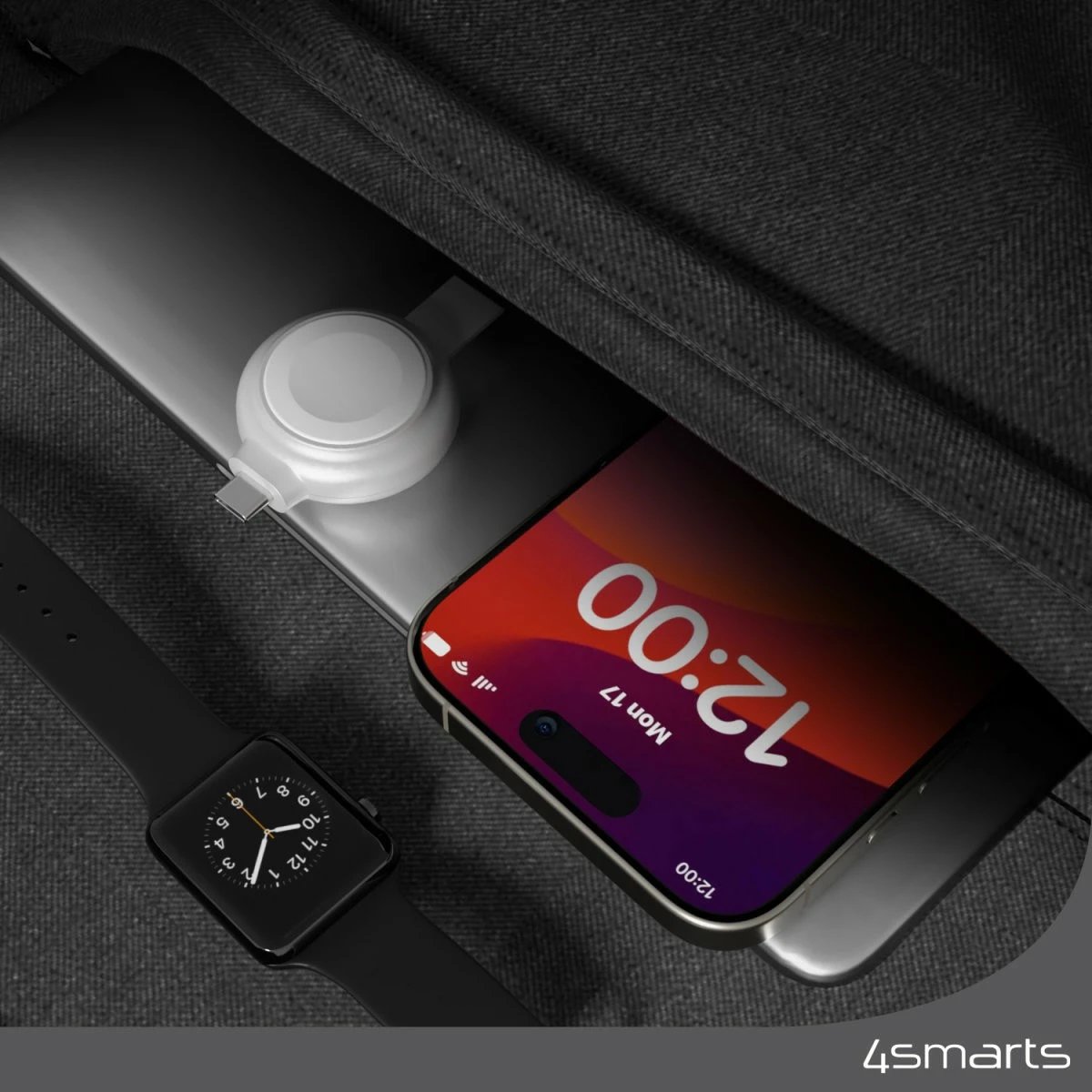 Karikues i shpejtë Apple Watch 4smarts MFi, USB-C, argjendtë