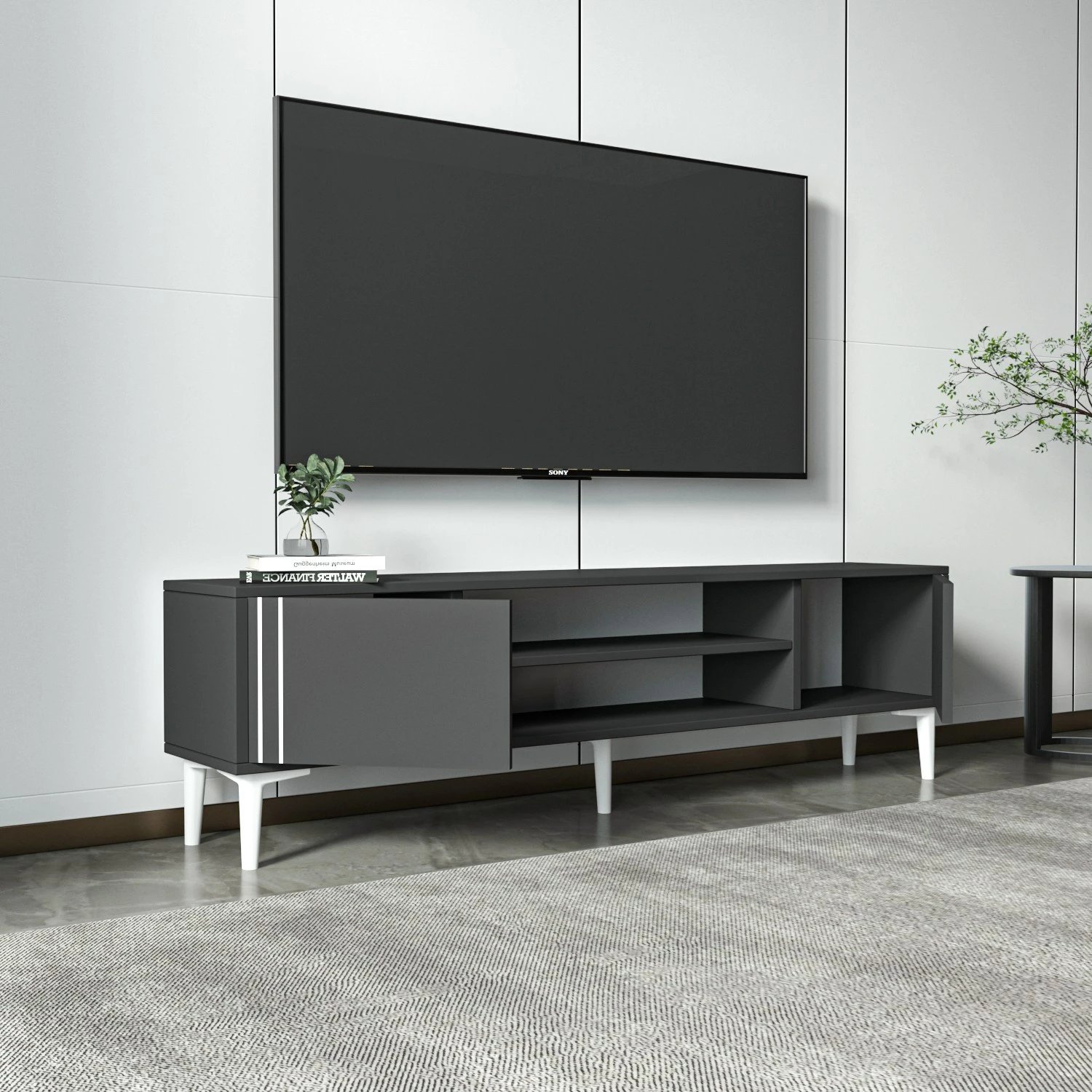 Komodë TV Skye Decor, ngjyrë antracit, 140x44.6x29.6cm