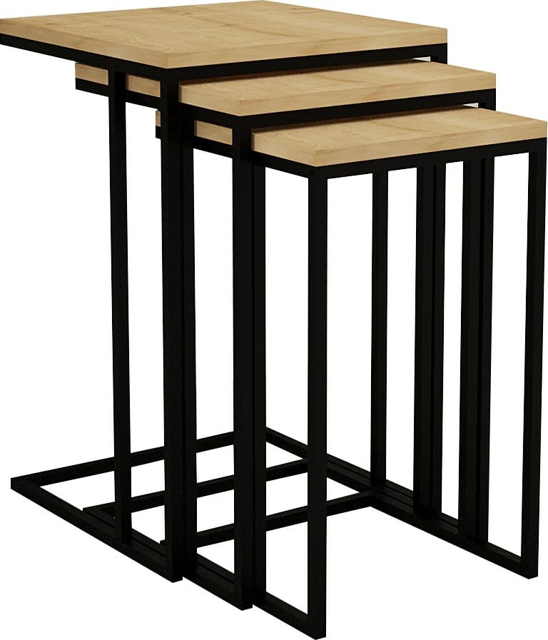 Set tavolinash ndihmëse, 3 copë, Hanah Home Roma, ngjyrë safir dhe e zezë