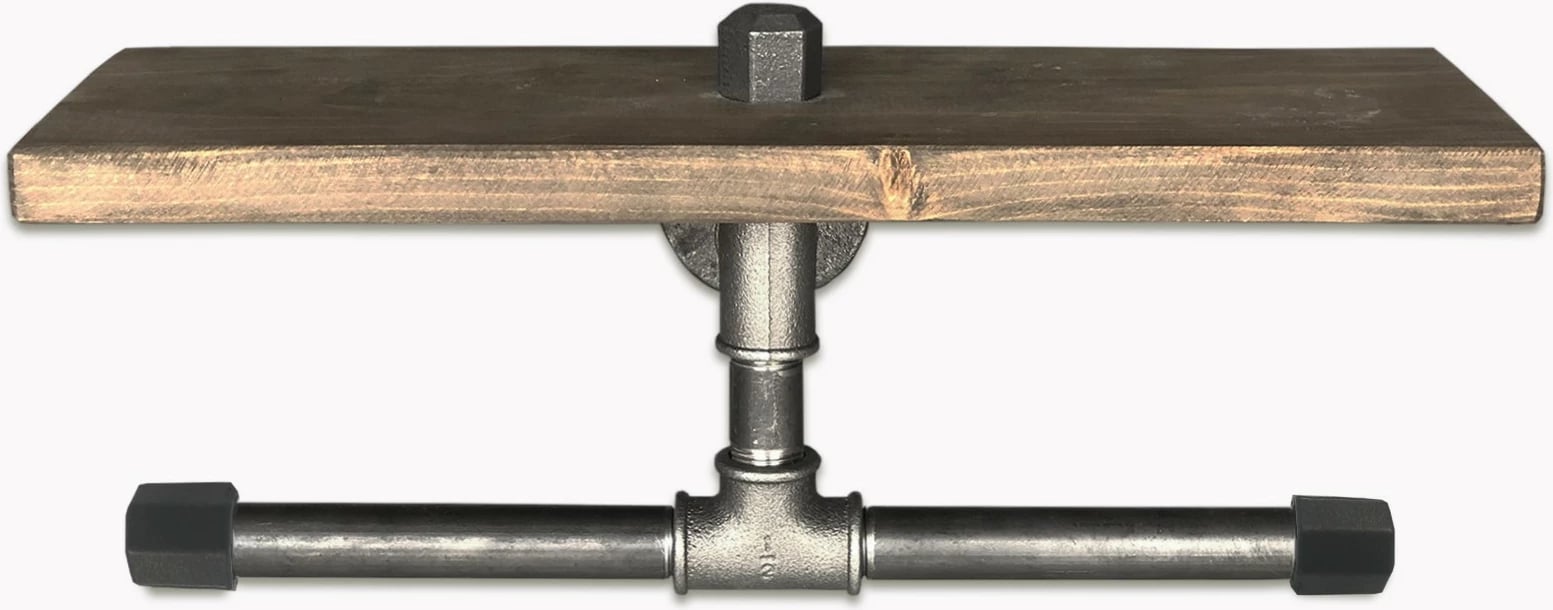 Raft industrial prej druri dhe metali, ngjyrë arre dhe e zezë, Boruraf030, 40x12x12 cm Raft industrial prej druri dhe metali, ngjyrë arre dhe e zezë, Boruraf030, 40x12x12 cm