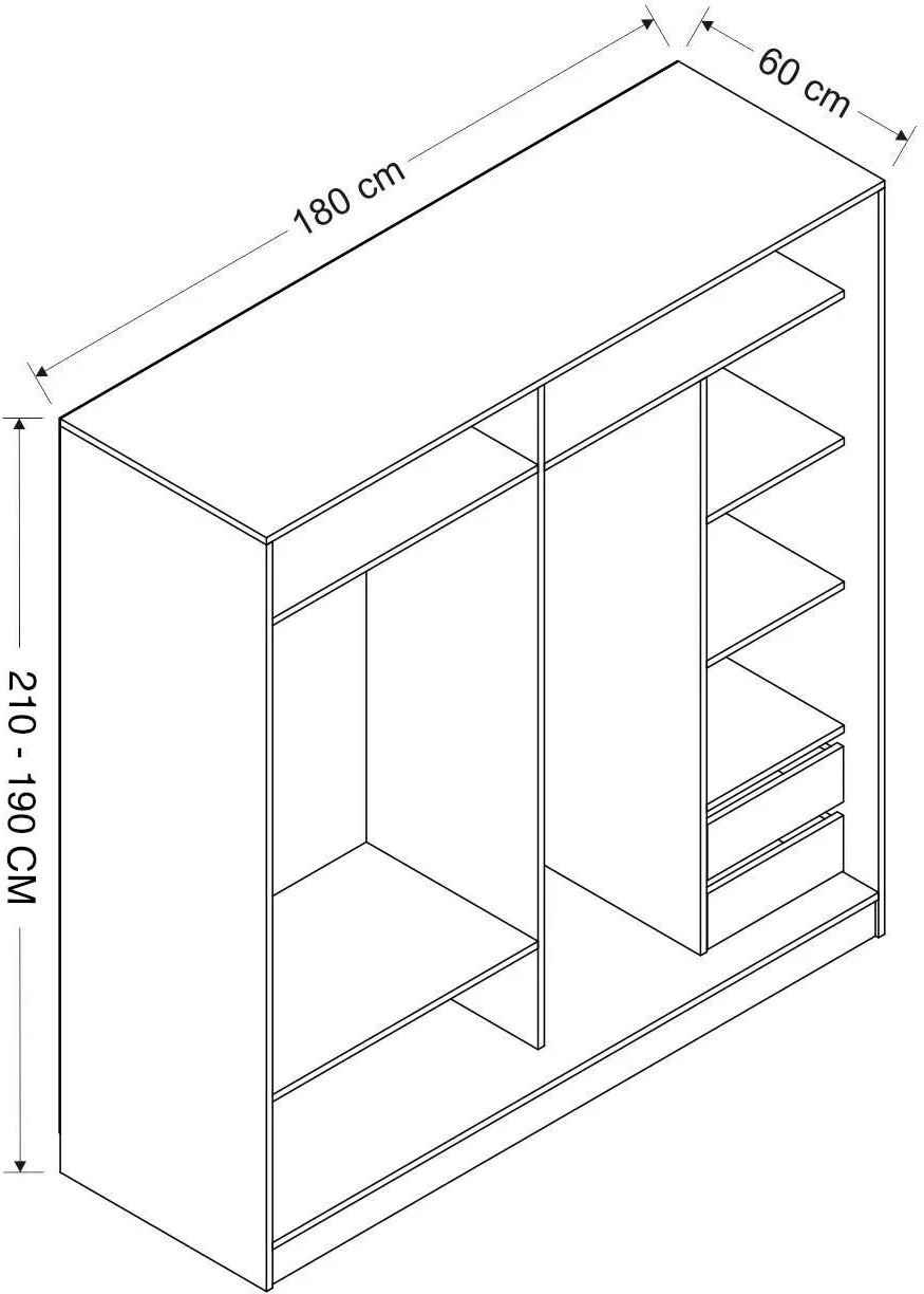 Dollap garderobe Skye Decor, bardhë-dore, 180x190x52cm, 6 pjesë