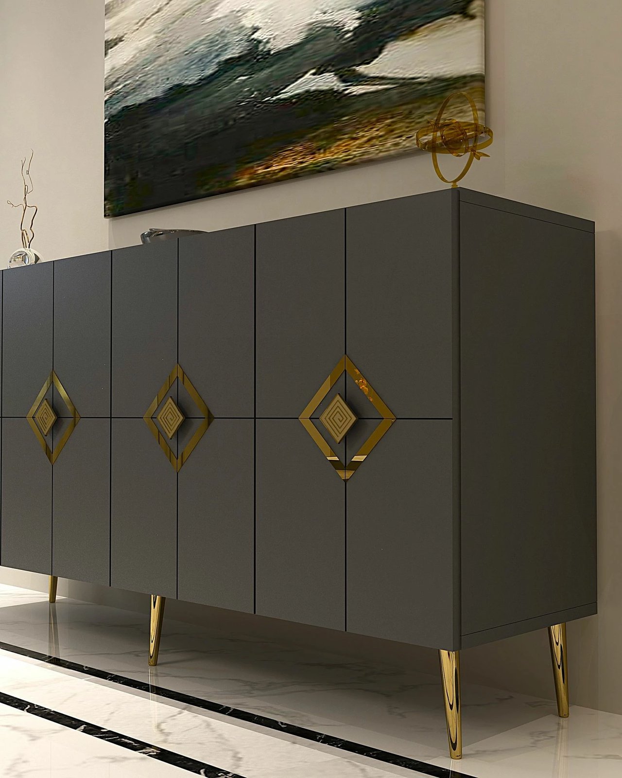 Konsol Skye Decor, ngjyrë antracit dhe ari, KB150