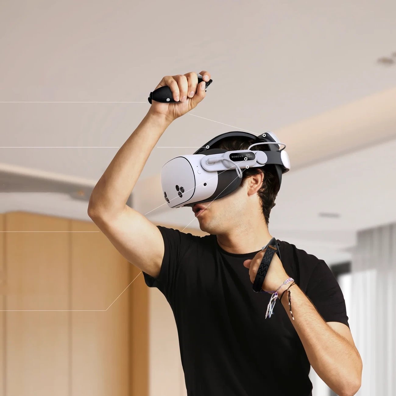 Rrip koke VR me bateri, BoboVR, E3 Pro, për Meta Quest 3/3S, bateri B100 10000mAh, karikim 22.5W, port audio 3.5 mm, e bardhë dhe e zezë