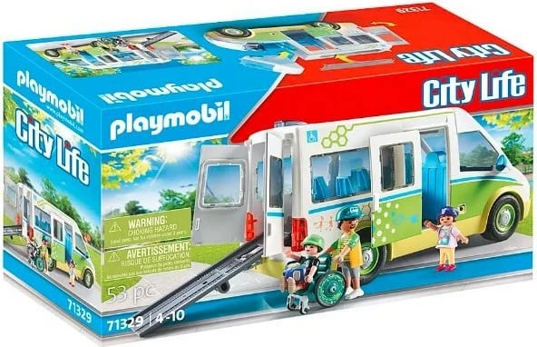 Set lodrash Playmobil City Life 71329, autobus shkolle me figura, 53 pjesë