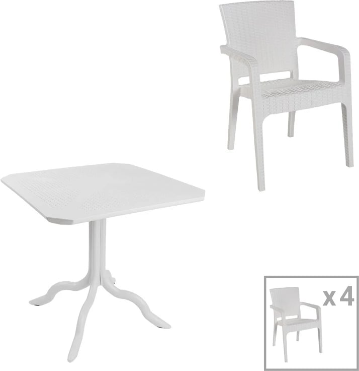 Tavolinë me karrige Icon-Halcyon, 5 copë, PP, ngjyrë e bardhë