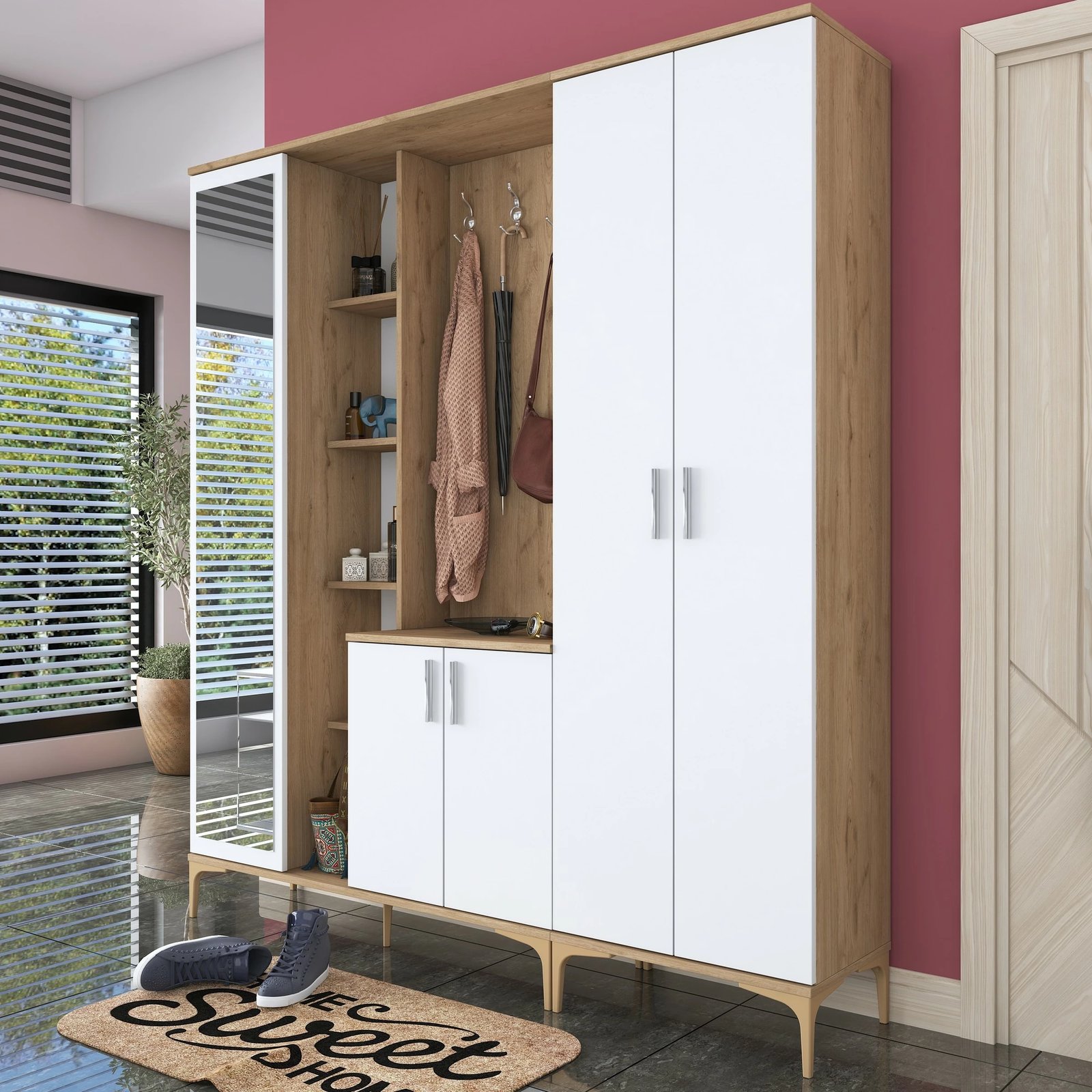 Stendë për korridor, ngjyrë arre dhe e bardhë, EA129 - 2797