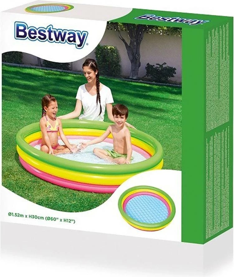 pishinë e fryrë Bestway 152x30 cm, 211 L, për fëmijë 3+, shumëngjyrëshe