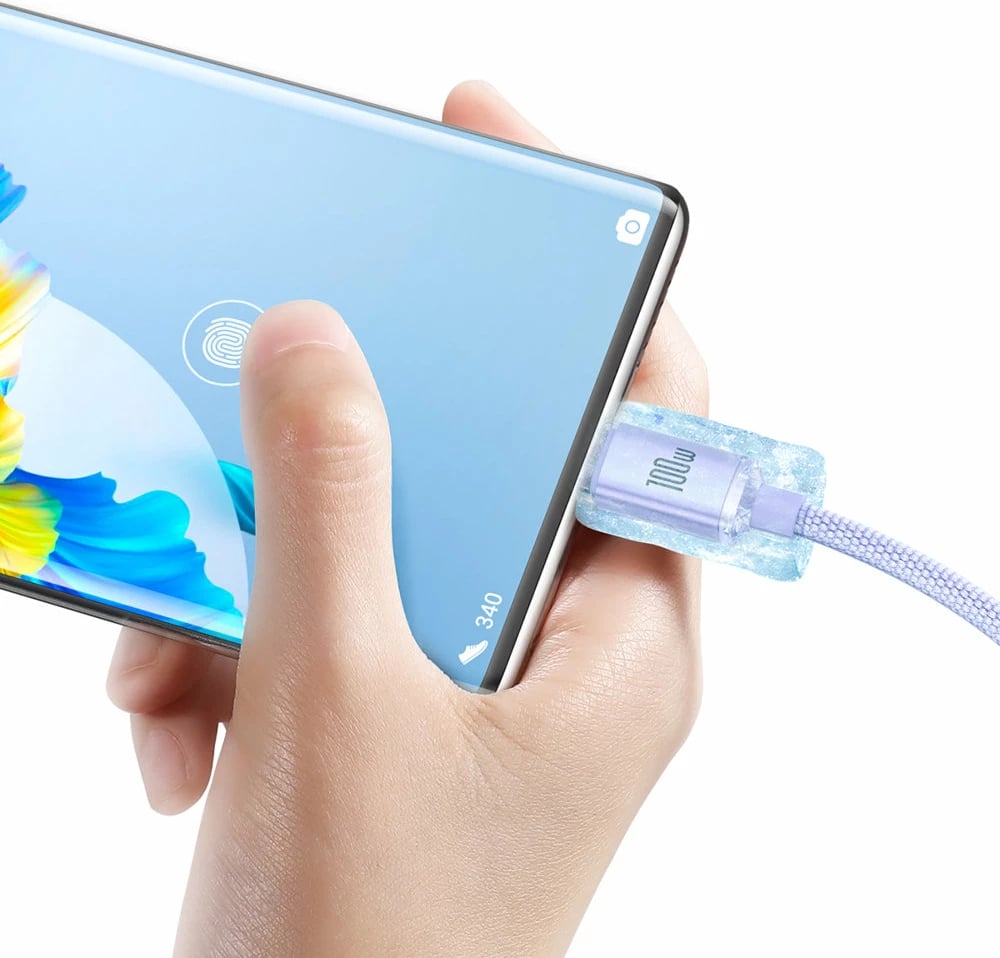 Kabllo për karikim të shpejtë Baseus Crystal Shine Series, USB-A në USB-C, 2m, 100W, vjollcë