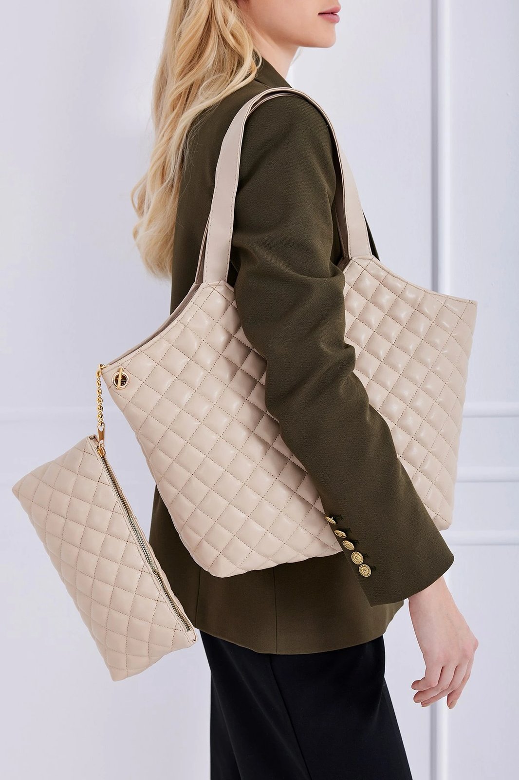 Çantë krahu Zoozie Bags, MK1020022SAG10-03, ngjyrë mink (set me 2 pjesë)