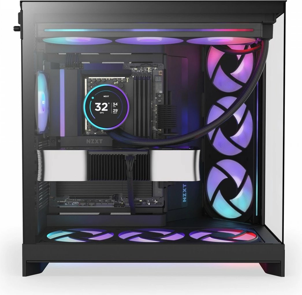 Kasë NZXT H9 Flow RGB (2025) CM-H92FB-R1 Midi Tower ATX, xham i temperuar, mbështetje radiator 420 mm, deri 10 fenera, e zezë Kasë NZXT H9 Flow RGB (2025) CM-H92FB-R1 Midi Tower ATX, xham i temperuar, mbështetje radiator 420 mm, deri 10 fenera, e zezë