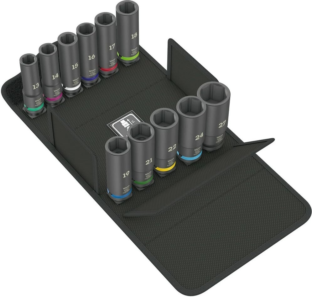 Set çelësa goditës Wera 05004841001, 11 copë, 1/2", metrik, zi