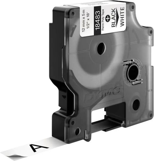 Shirit etiketimi Dymo 18483 (S0718210) 12 mm x 5.5 m, vinyl, i zi në të bardhë