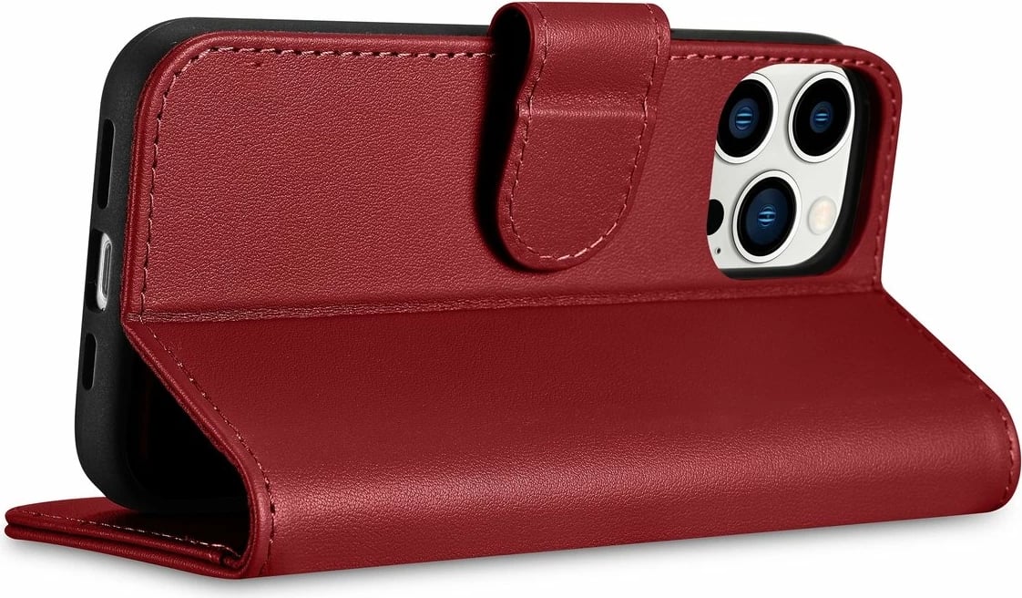 Mbështjellës iCarer Wallet Case 2in1 për iPhone 14 Pro Max, lëkurë, Anti-RFID, e kuqe