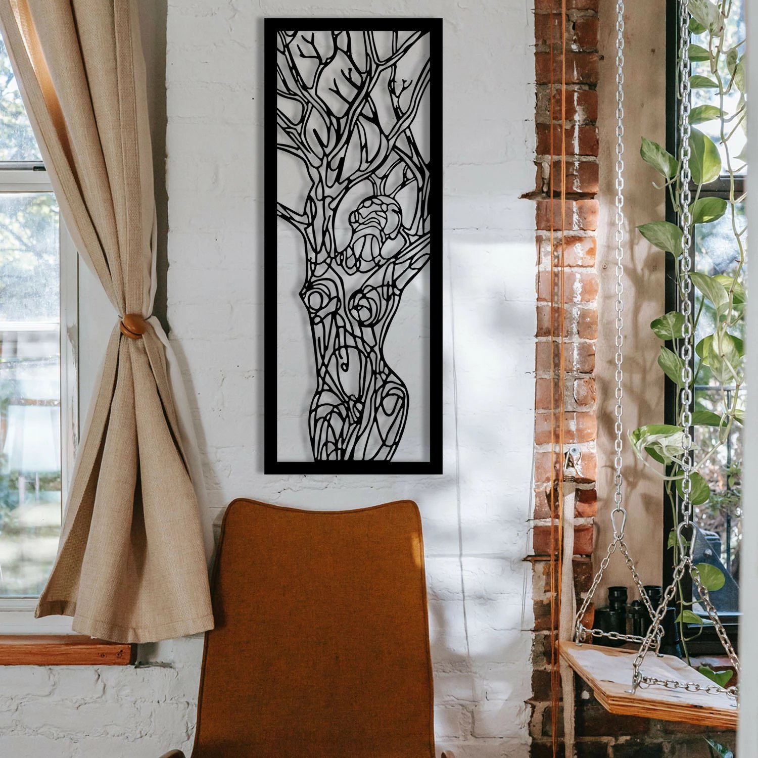 Aksesor dekorativ metalik për mur, Wallity, Vuslat, ngjyrë e zezë, 20x51cm