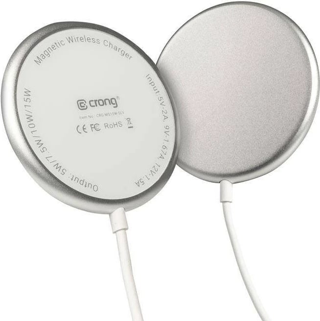 Karikues wireless CRONG MagSpot, 15W, MagSafe, USB-C, Argjend