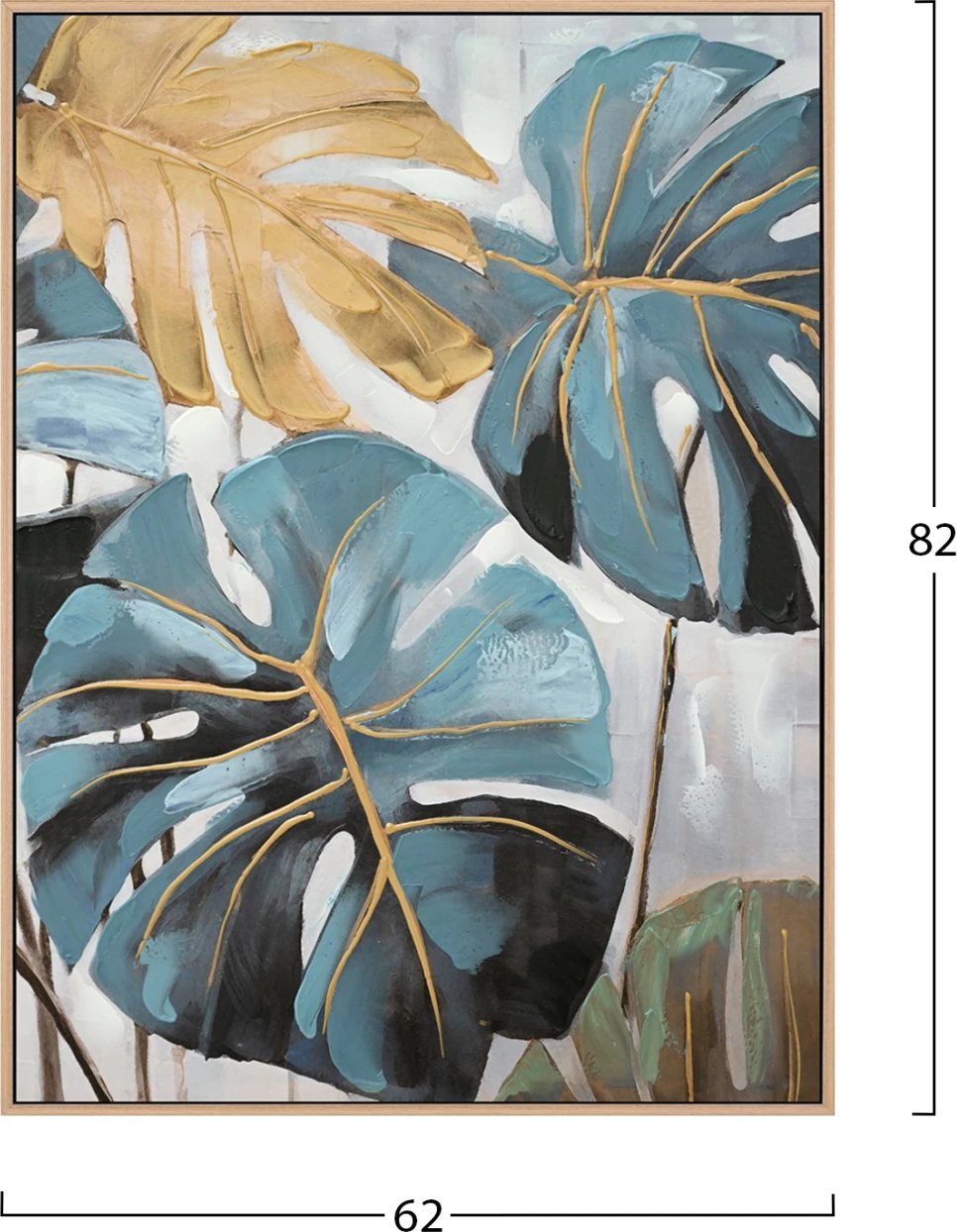 Pikturë muri FH4542 me kornizë PS ngjyrë bezhë - kanavacë e printuar me gjethe tropikale 62x4,5x82H cm