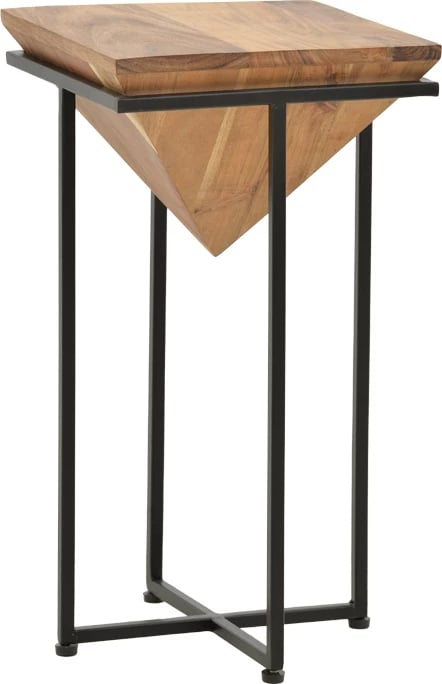 Tavolinë anësore Miles II, dru akacie i fortë, ngjyrë natyrale, këmbë metalike të zeza, 29x29x54cm