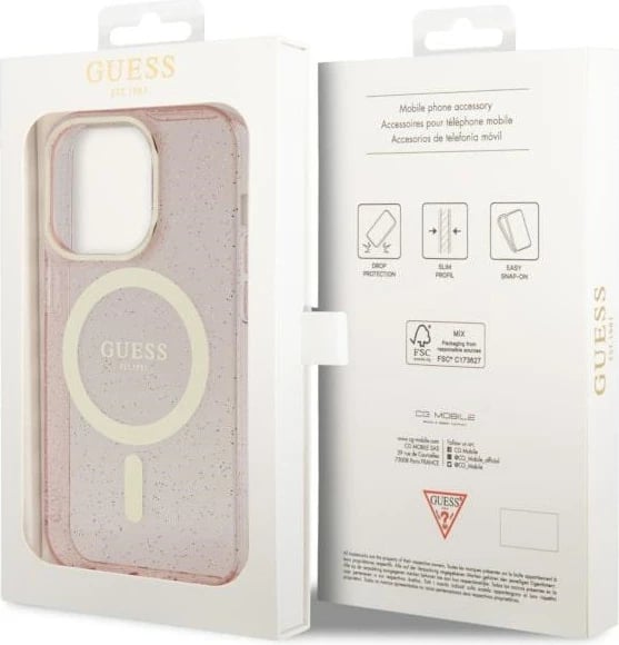 Mbështjellës Guess GUHMP14LHCMCGP për iPhone 14 Pro 6.1", Glitter Gold MagSafe, Rozë Mbështjellës Guess GUHMP14LHCMCGP për iPhone 14 Pro 6.1", Glitter Gold MagSafe, Rozë