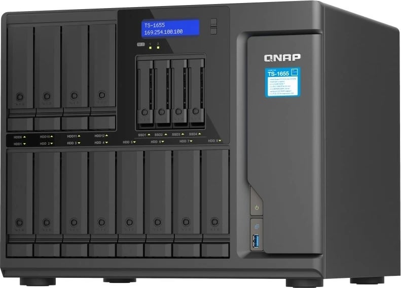 NAS server QNAP TS-1655-8G, Intel Atom C5125, 8 GB RAM, 16 slote, Tower, E zezë