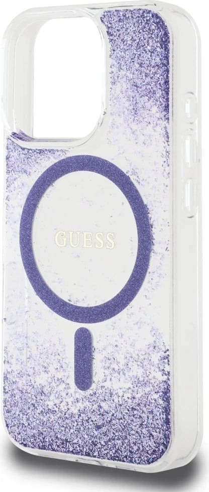 Mbështjellës Guess HC Resin Bottom Glitter MagSafe për iPhone 16 Pro, vjollcë