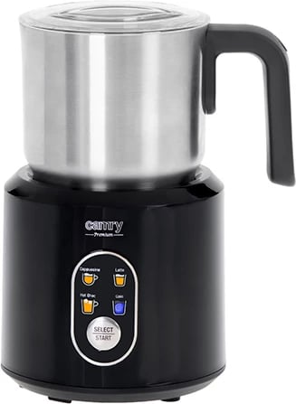 Shkumues qumështi, Camry, CR 4498, 350 ml qumësht i nxehtë / 250 ml shkumë, 500W, kupë inoksi, mbyllje automatike, i zi