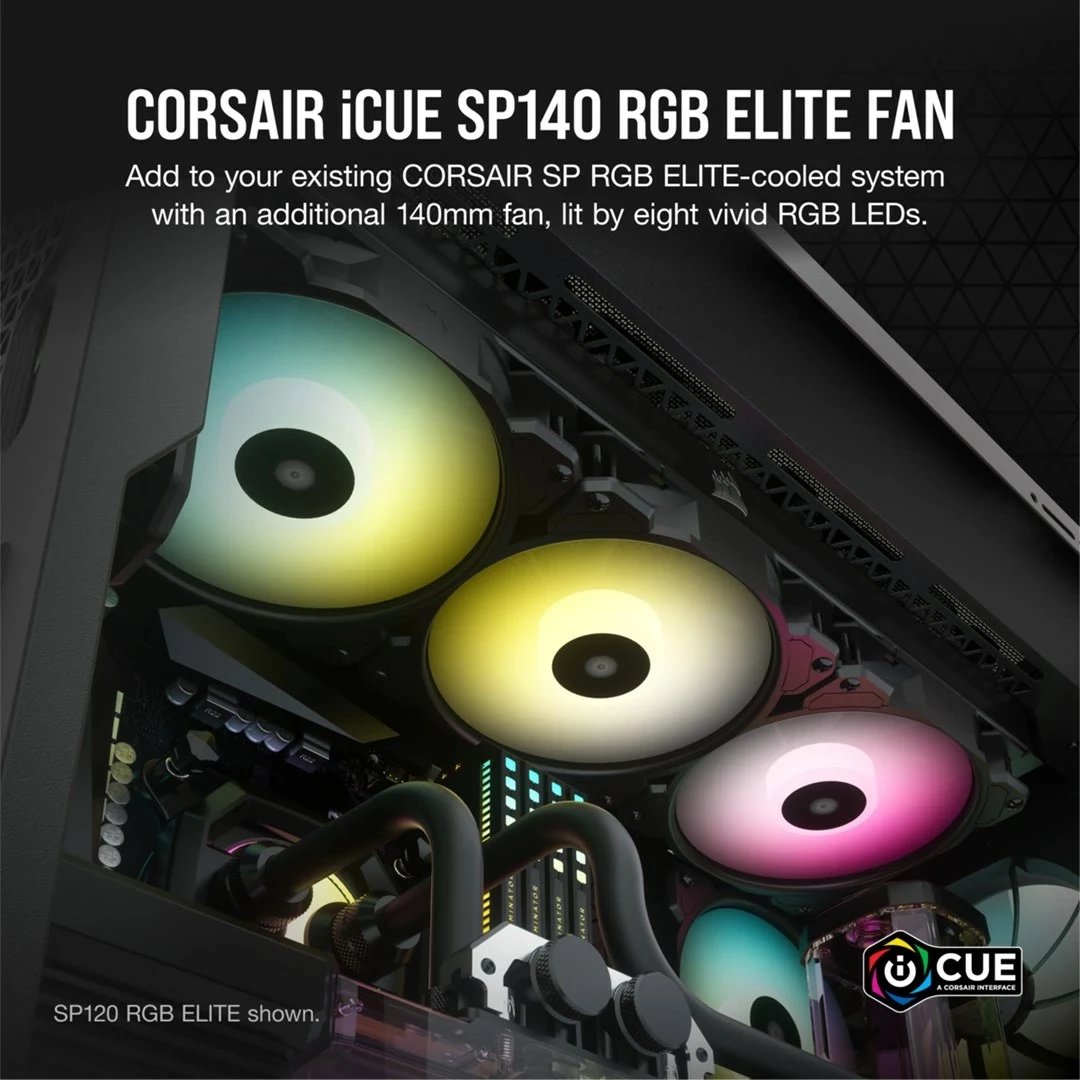 Ventilator për kasë Corsair SP140 RGB ELITE, 14 cm, i zi Ventilator për kasë Corsair SP140 RGB ELITE, 14 cm, i zi