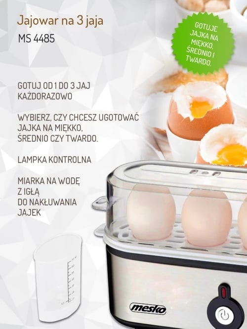 Zierëse vezësh, Mesko, MS 4485, 1-3 vezë, nivele zierjeje soft/medium/hard, 210W (350W max), mbyllje automatike, metal, argjend