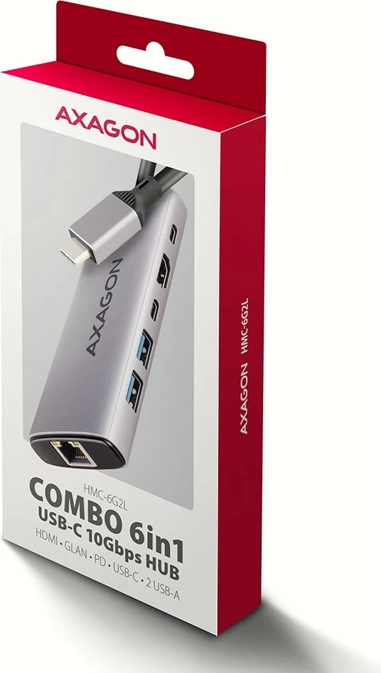 Hub USB-C AXAGON HMC-6G2L 6-në-1, 10Gbps, HDMI 4K/60Hz, PD 100W, Gri