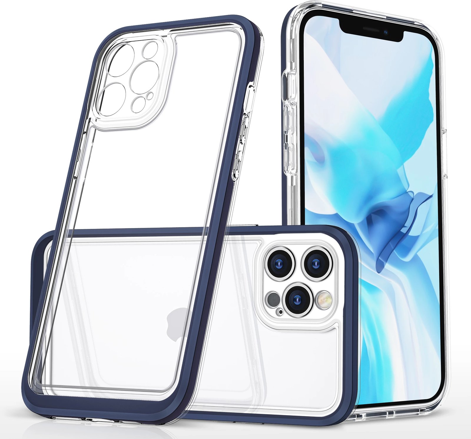 Mbështjellës Hurtel Hybrid Armor Clear 3in1 për iPhone 12 Pro, kornizë kaltër, transparent
